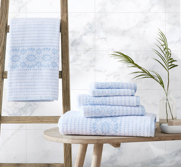 Forever Eyelet Towel 6pc Set in Snow Blue Cashmere