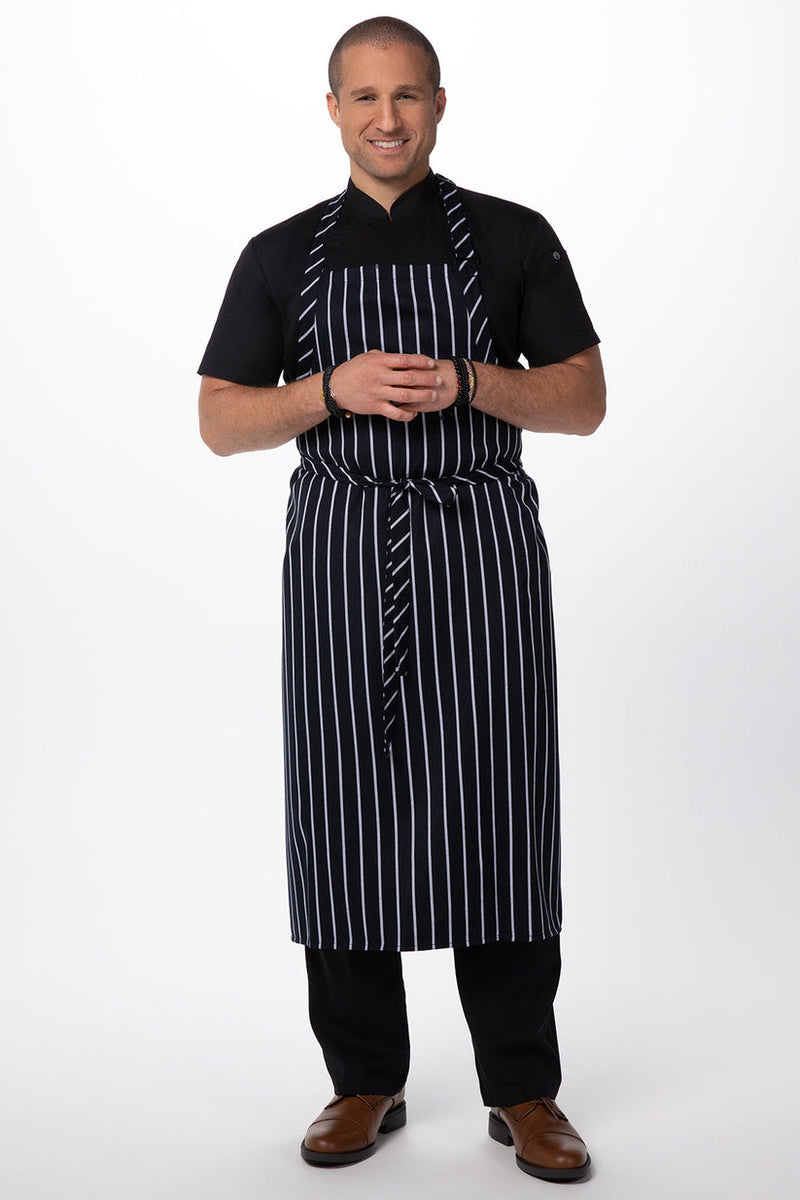 Expert Chefs Large Bib Apron Navy/White Chalk Stripe