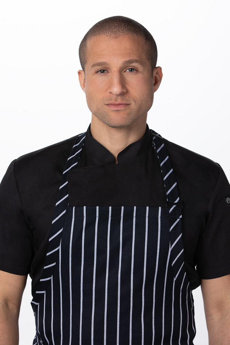 Expert Chefs Large Bib Apron Navy/White Chalk Stripe