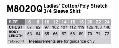 Cotton/Poly Stretch Shirt For Women's - 3/4 Sleeve