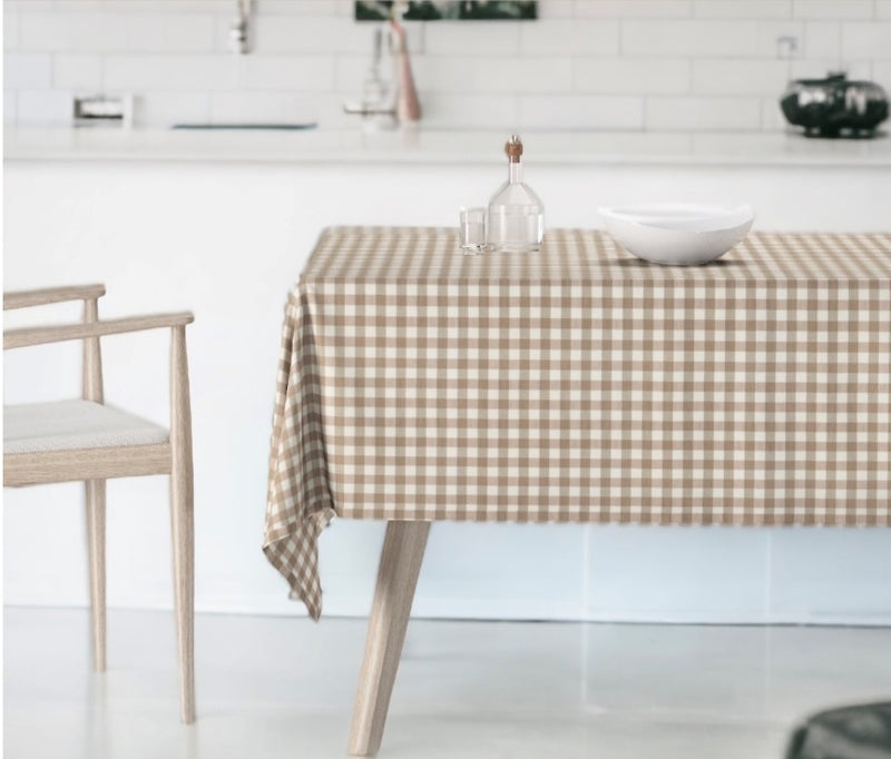 Gingham Check Beige Tablecloth