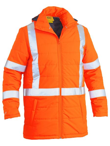 Orange Taped Puffer Jacket With X Back For Men