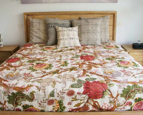 Kantha Quilt Wild Tree Forest White