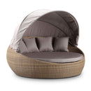 Large Newport Outdoor Wicker Round Daybed with Canopy - Wheat with Sunbrella