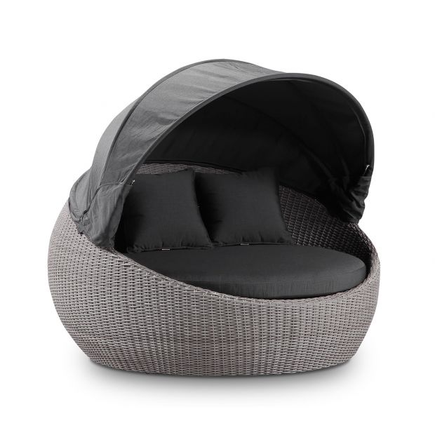 Newport Outdoor Wicker Round Daybed with Canopy - Grey with Sunbrella
