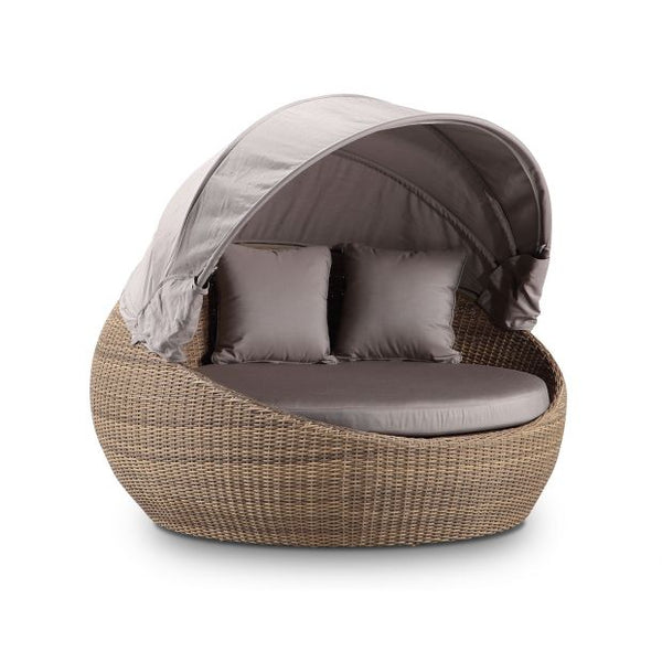 Newport Outdoor Wicker Round Daybed with Canopy - Wheat with Sunbrella