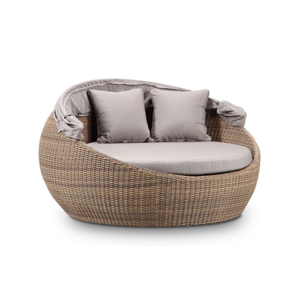 Newport Outdoor Wicker Round Daybed with Canopy - Wheat with Sunbrella