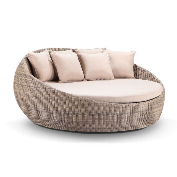 Large Newport Outdoor Wicker Round Daybed - Wheat and Sand Cushions