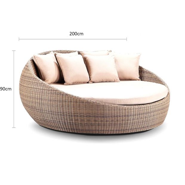 Large Newport Outdoor Wicker Round Daybed - Wheat and Sand Cushions