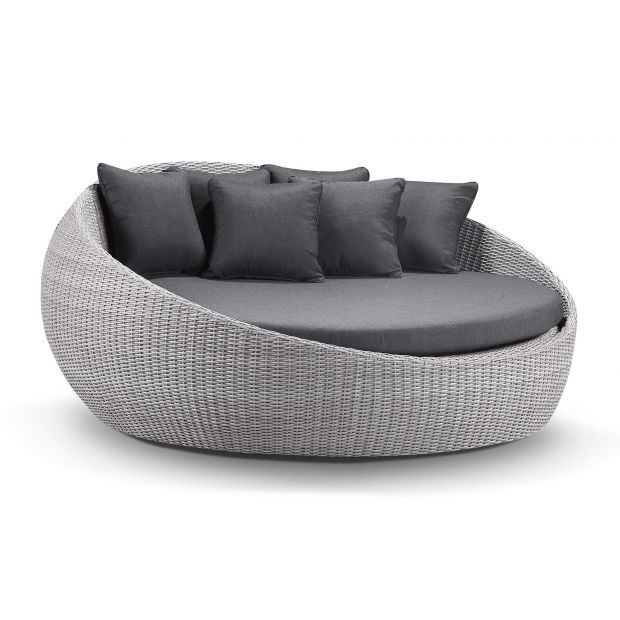 Large Newport Round Outdoor Wicker Daybed - Grey and Denim Cushions