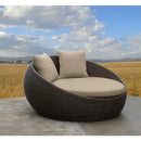 Newport Outdoor Round Wicker Daybed -  Chestnut Brown and Latte Cushions