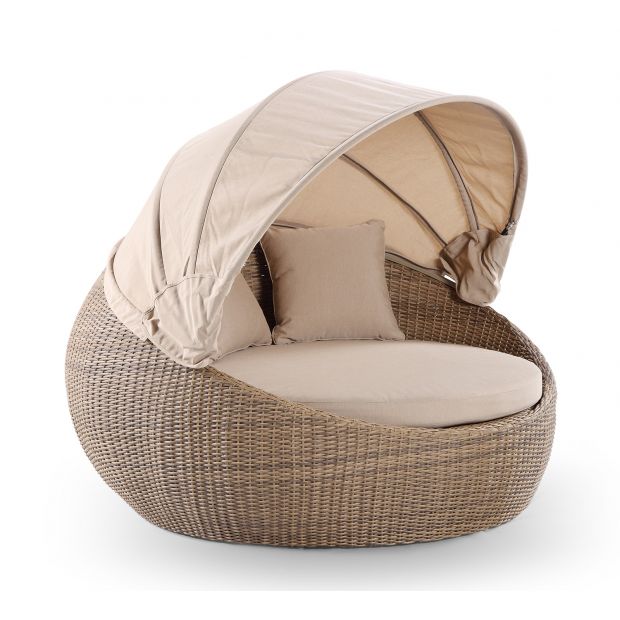Newport Outdoor Round Wicker Daybed with Canopy - Wheat and Sand Cushions