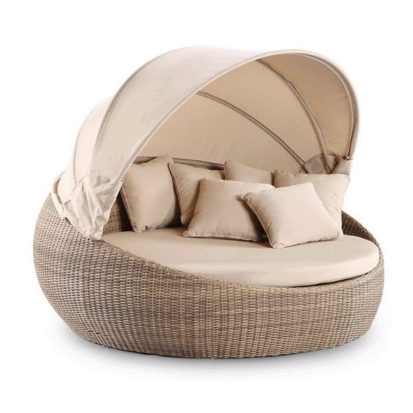 Large Newport Outdoor Wicker Round with Canopy - Wheat and Sand Cusions