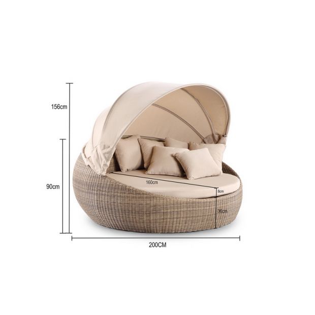 Large Newport Outdoor Wicker Round with Canopy - Wheat and Sand Cusions