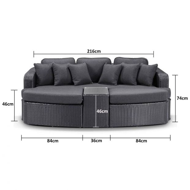 Noosa Outdoor Wicker 4 Piece Garden Daybed Charcoal with Denim