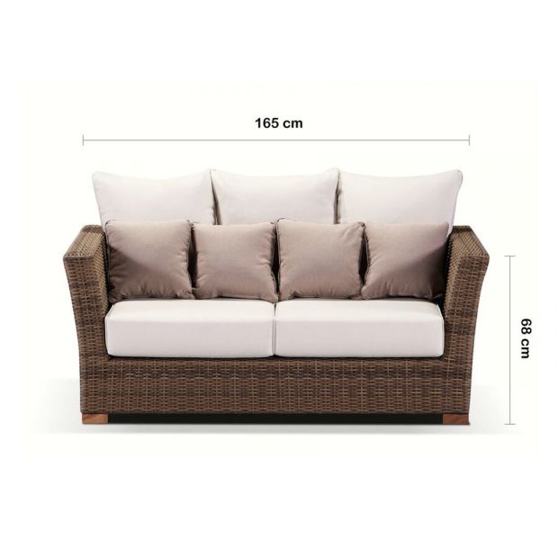 Coco 2 Seater - 2 Seat Daybed In Outdoor Rattan Wicker - Wheat with Cream