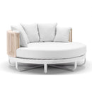 Cannes Outdoor Round Aluminium Daybed In White and Cream Rope with textured Cushions
