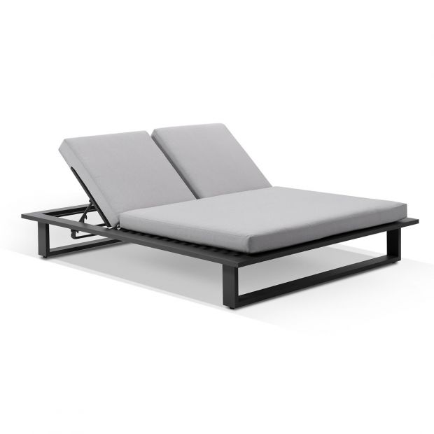 Arcadia Double Aluminium Sun Lounge In Charcoal with Grey Cushions