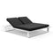 Arcadia Double Aluminium Sun Lounge In White/ Denim Cushions with Slide Under Side Table