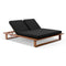 Arcadia Aluminium Sun Lounge In Teak Look/Denim Grey Cushions with Side Round Table