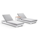 Santori Aluminium Sun Lounge Set In White/Textured Grey Cushions with Side Table in White