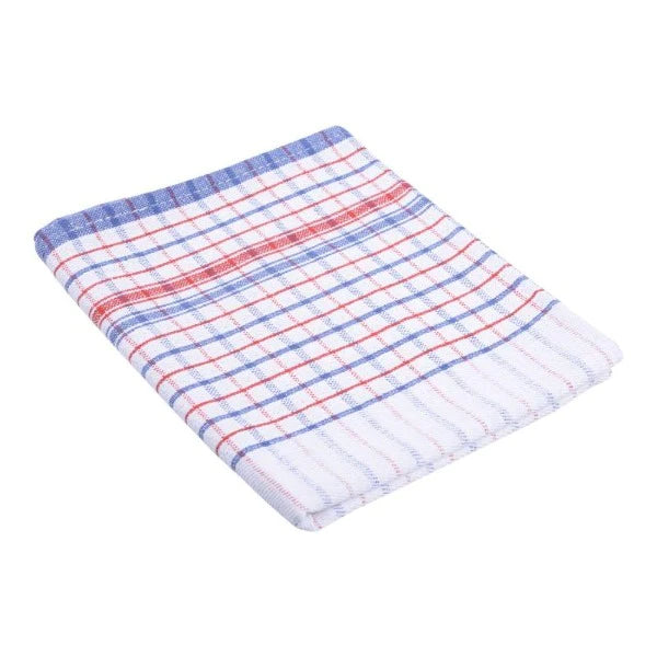 Red and Blue Check Striped Tea Towel