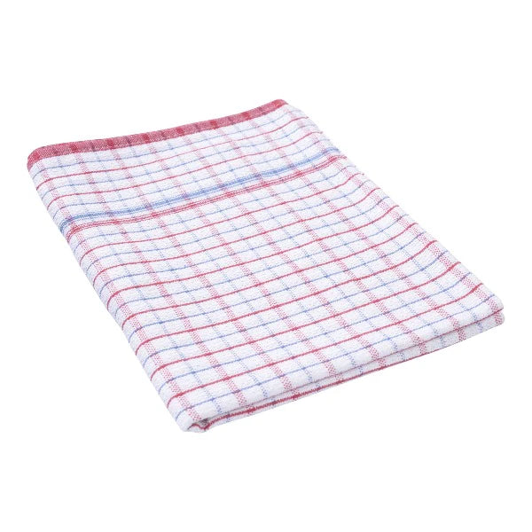 Large Check Tea Towel Burgundy Blue Check