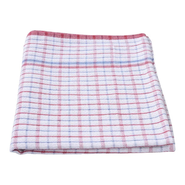 Large Check Tea Towel Burgundy Blue Check