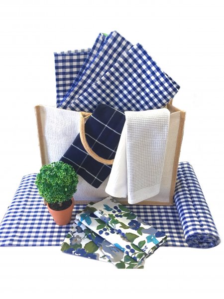 Premium Gingham Check Blue Gift Hamper Set