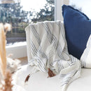 Rock Pool Linen Throw - White w' Navy Stripe