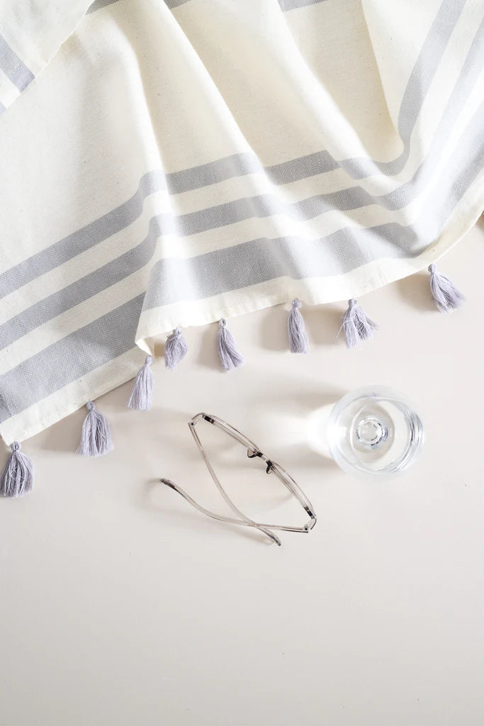 Malta Turkish Towel - Pale Grey and Natural