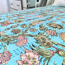 Kantha Quilt Daisy Flowers Aqua