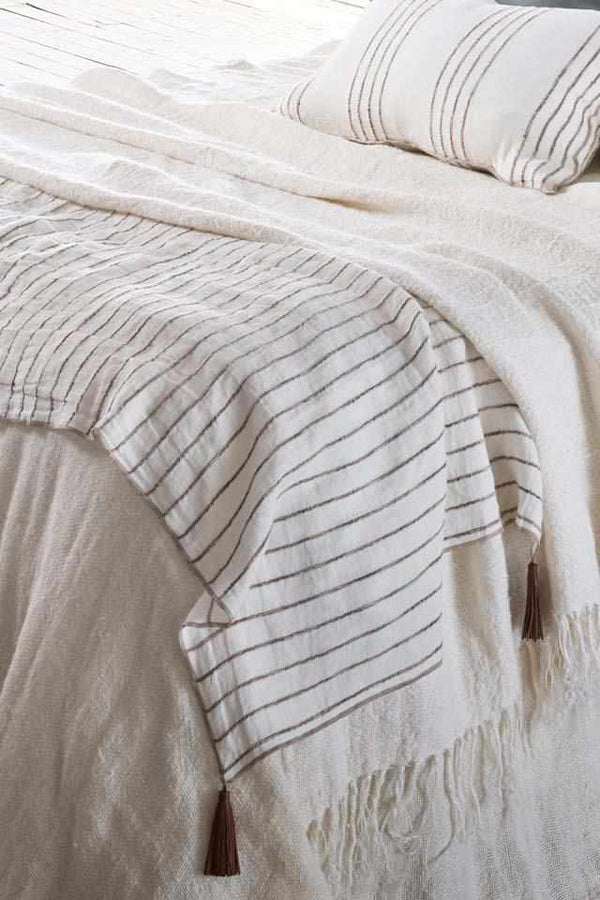 Rock Pool Linen Throw - White w' Natural Stripe