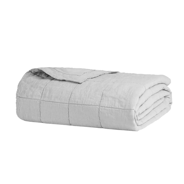 French Flax Linen Quilted Coverlet - Silver