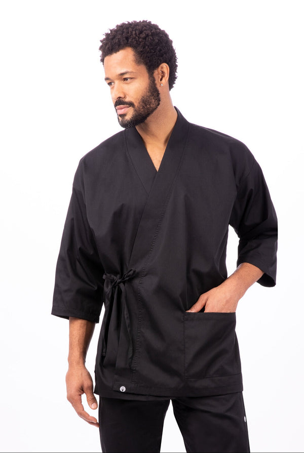 Sushi Kimono Style Crossover Chef Jacket Black
