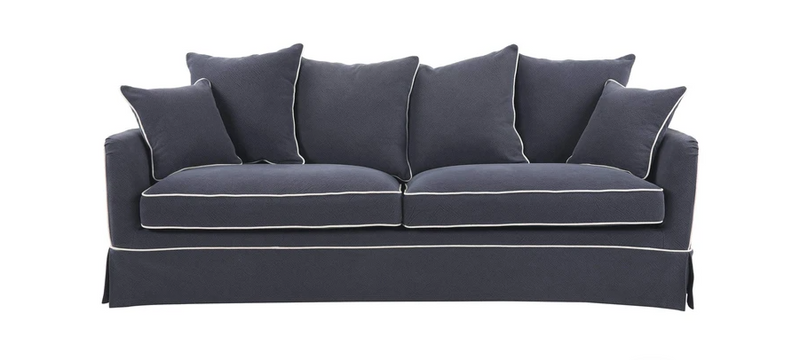 Hamptons 3 Seater Slip Cover Navy with White Pipping