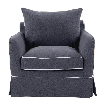 Hamptons Arm Chair Slip Cover Navy with White Pipping