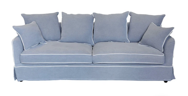 Hamptons 3 Seater Sofa/Queen Sofa Bed Grey with White Pipping