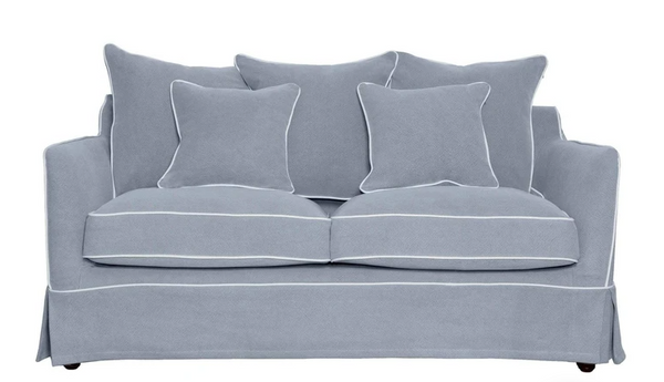 Hamptons 2 Seater Slip Cover Grey with White Pipping