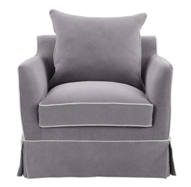 Hamptons Arm Chair Slip Cover Grey with White Pipping