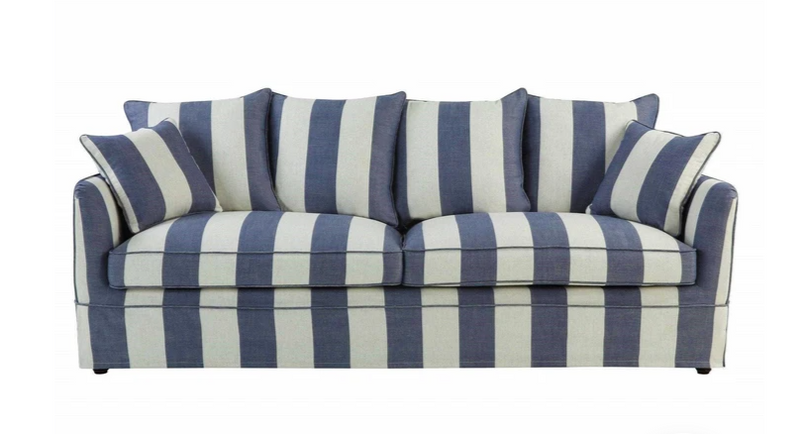 Blue Lagoon Queen Bed Sofa Denim with Cream Stripe