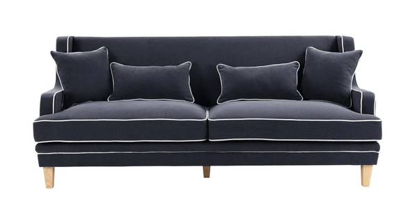 Mykonos 3 Seater Sofa Navy with White Pipping