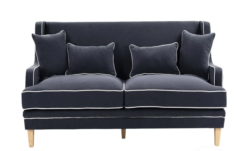 Mykonos 2 Seater Sofa Navy with White Pipping