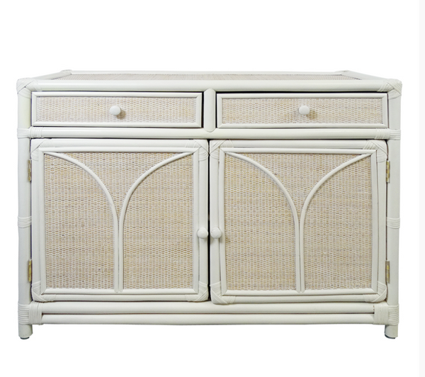 Resort Bamboo and Rattan White Washed Cabinet