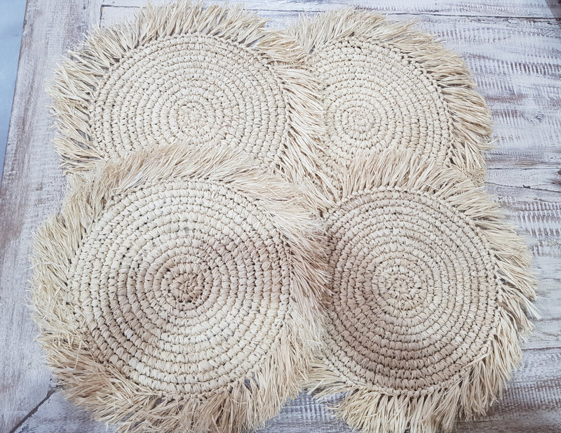 Balinese Raffia Fringe Placemat Natural