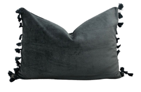 Velvet Charcoal Cushion Cover with Tassals 40x55cm