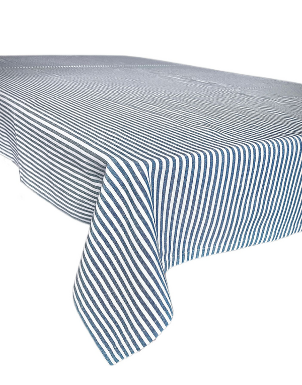 Pier Navy White Stripe Tablecloth