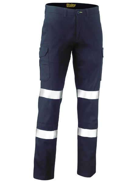 Taped Navy Cotton Drill Cargo Pants For Men