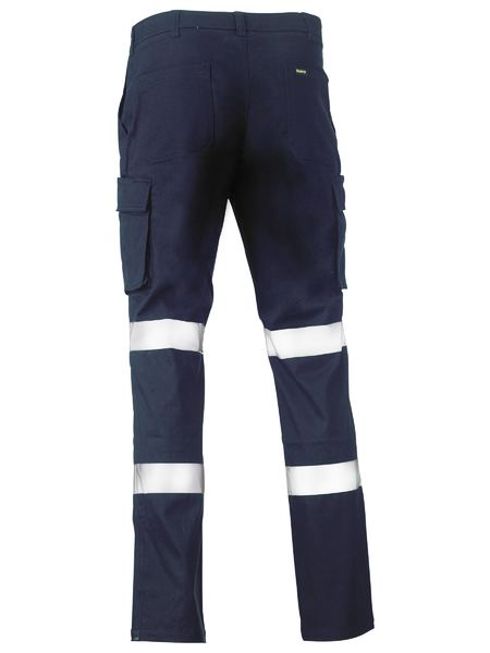 Taped Navy Cotton Drill Cargo Pants For Men