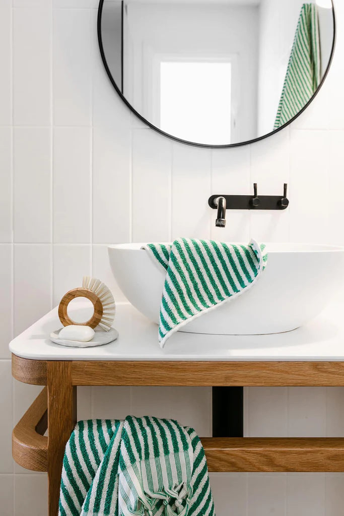 Turkish Cotton Face Washer - Green Stripes